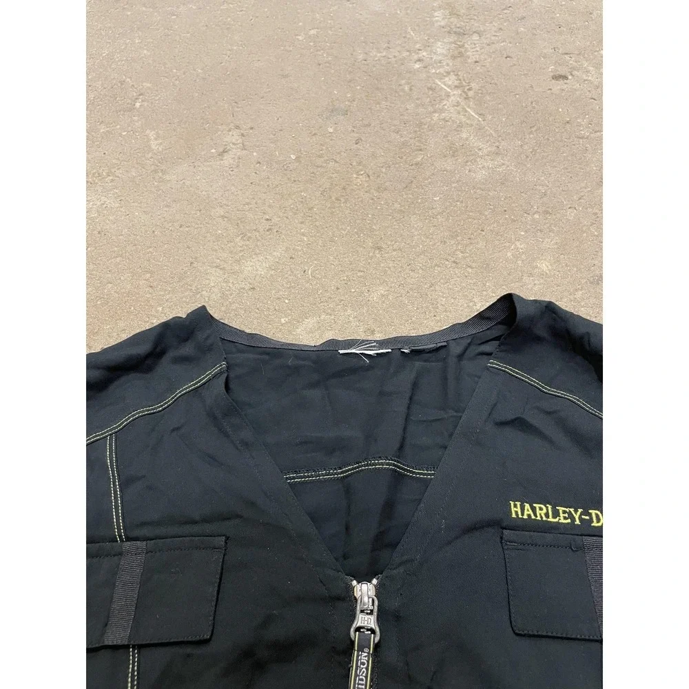 Harley-Davidson Shirt Mens Medium Black‎ Twill Full Zip V-Neck Workwear Biker MC